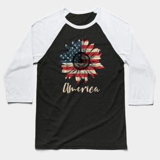 America Sunflower Flag 4th July American Patriotic Flower T-Shirt Baseball T-Shirt